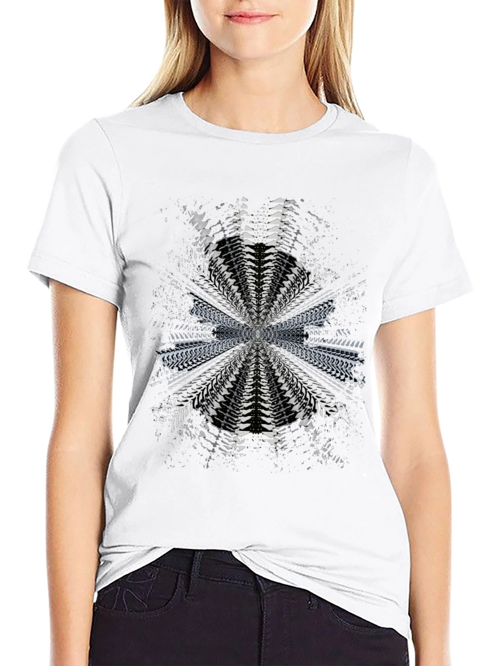Abstract Radial Pattern Black T-Shirt