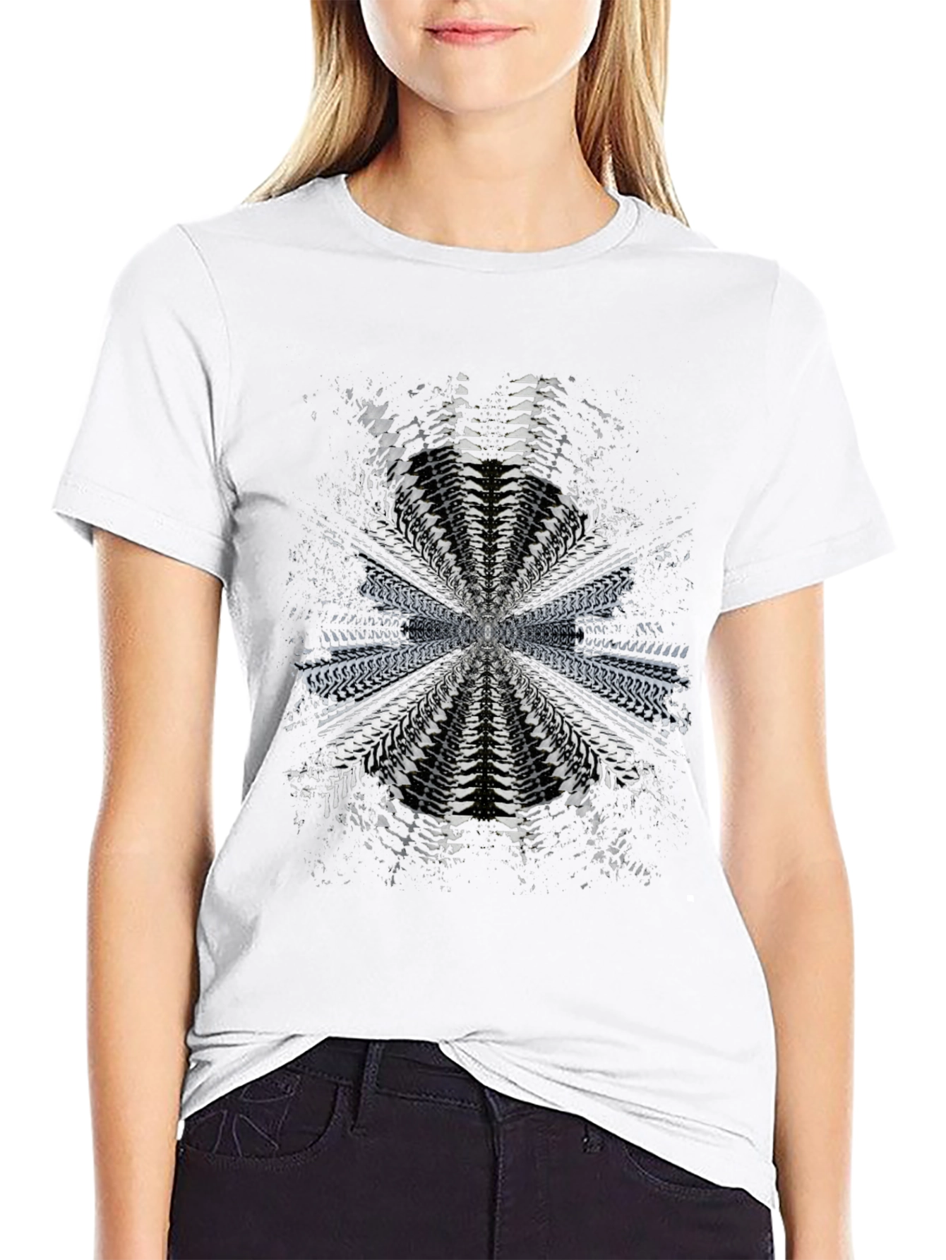 Abstract Radial Pattern Black T-Shirt