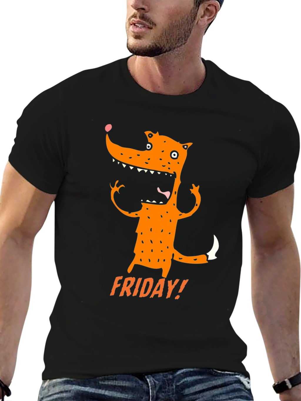 Funny Friday Fox Graphic Tee - Black