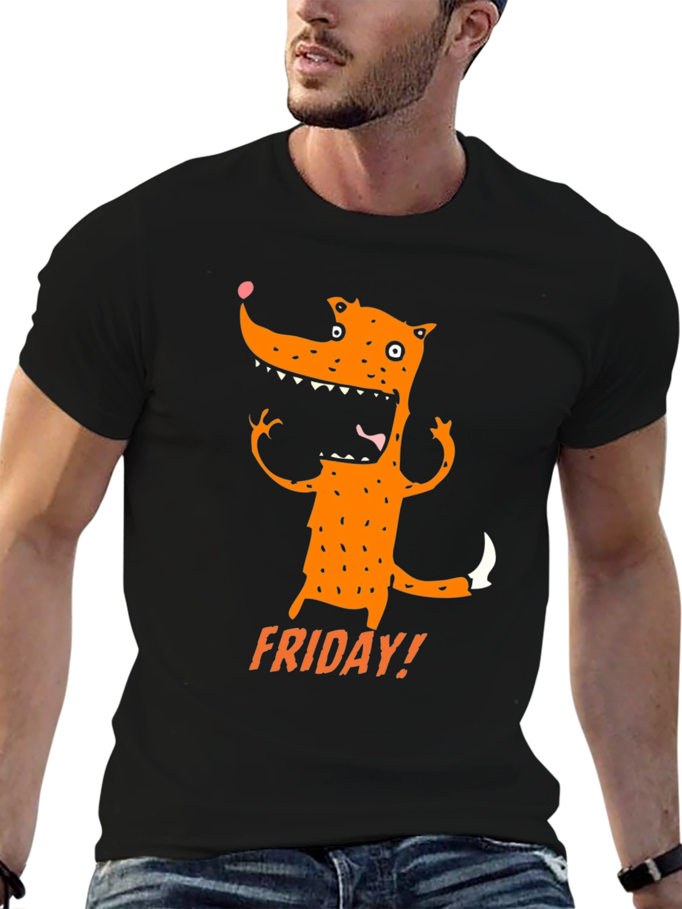 Funny Friday Fox Graphic Tee - Black