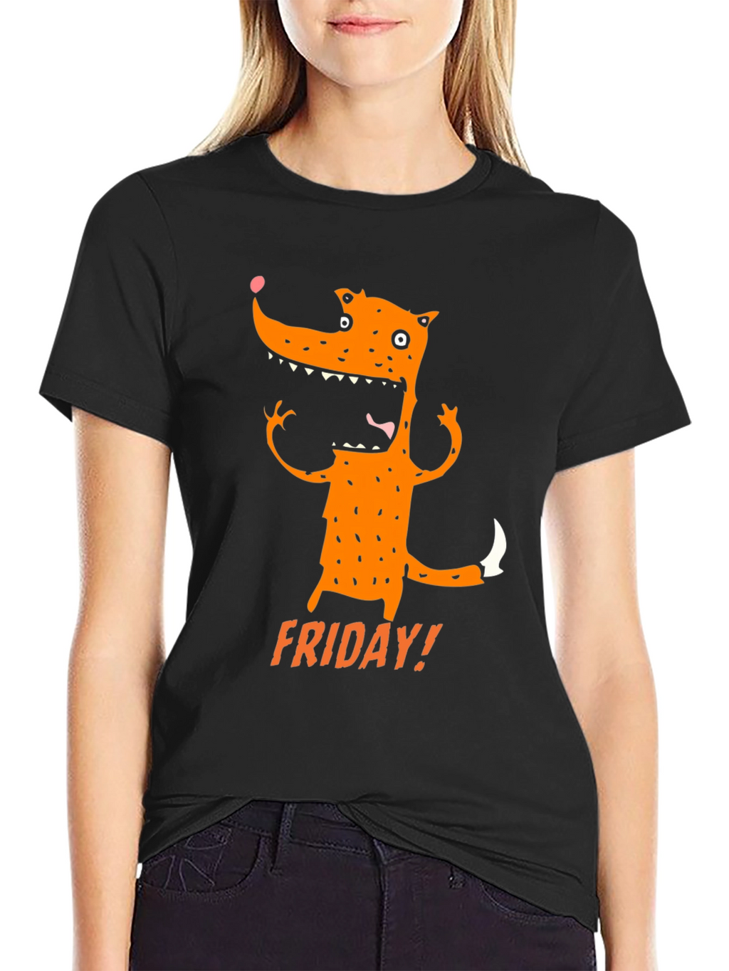 Funny Friday Fox Graphic Tee - Black