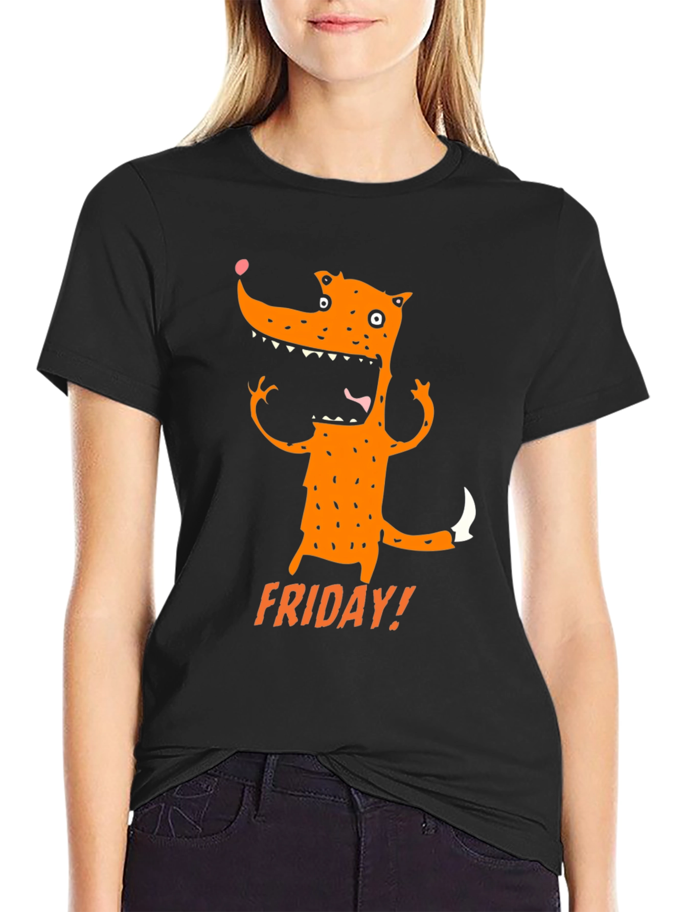 Funny Friday Fox Graphic Tee - Black