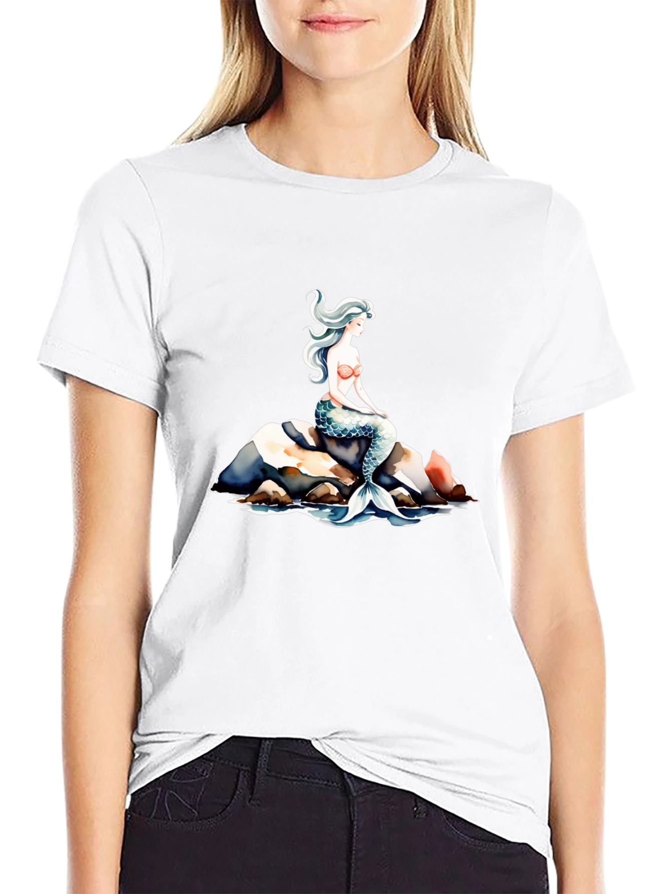 Mermaid Graphic T-Shirt - Black Cotton Tee