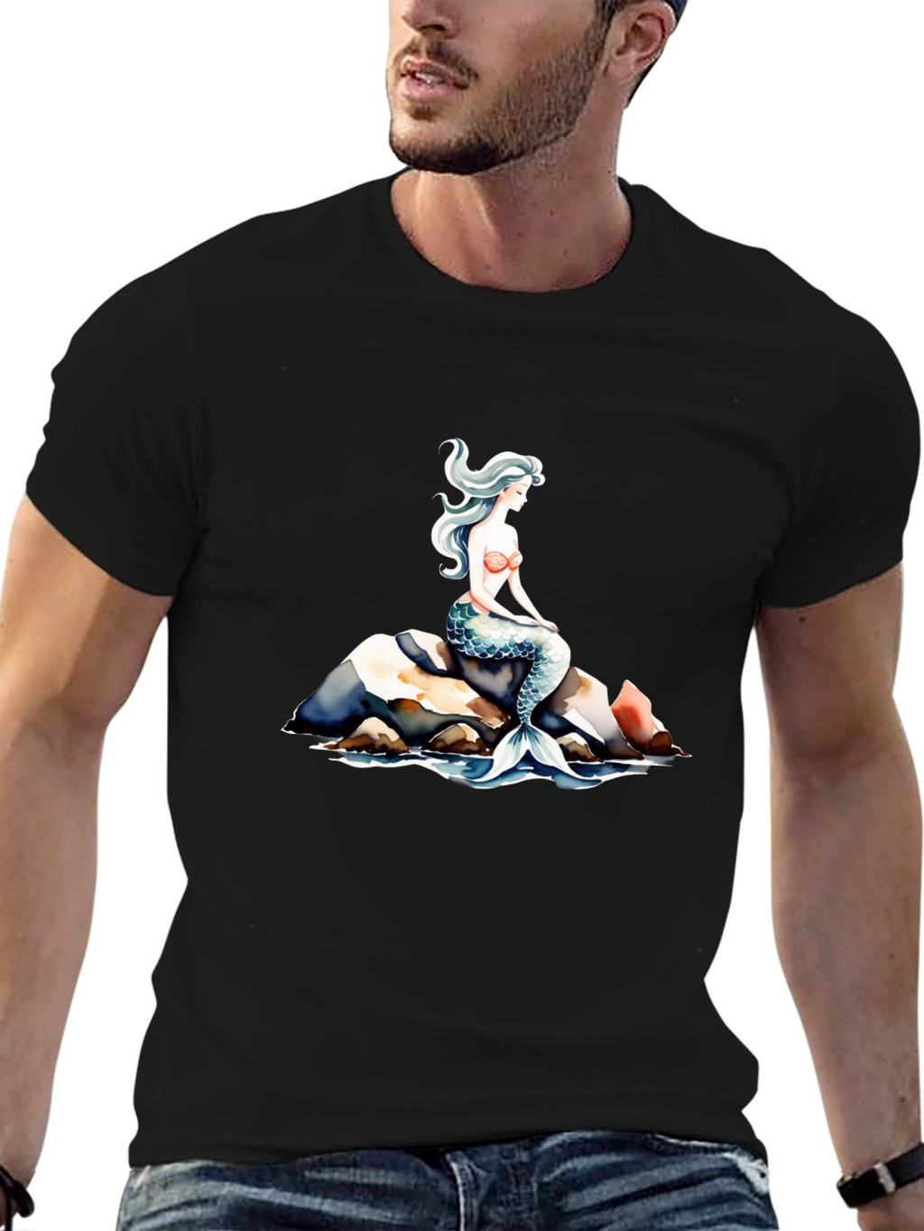 Mermaid Graphic T-Shirt - Black Cotton Tee