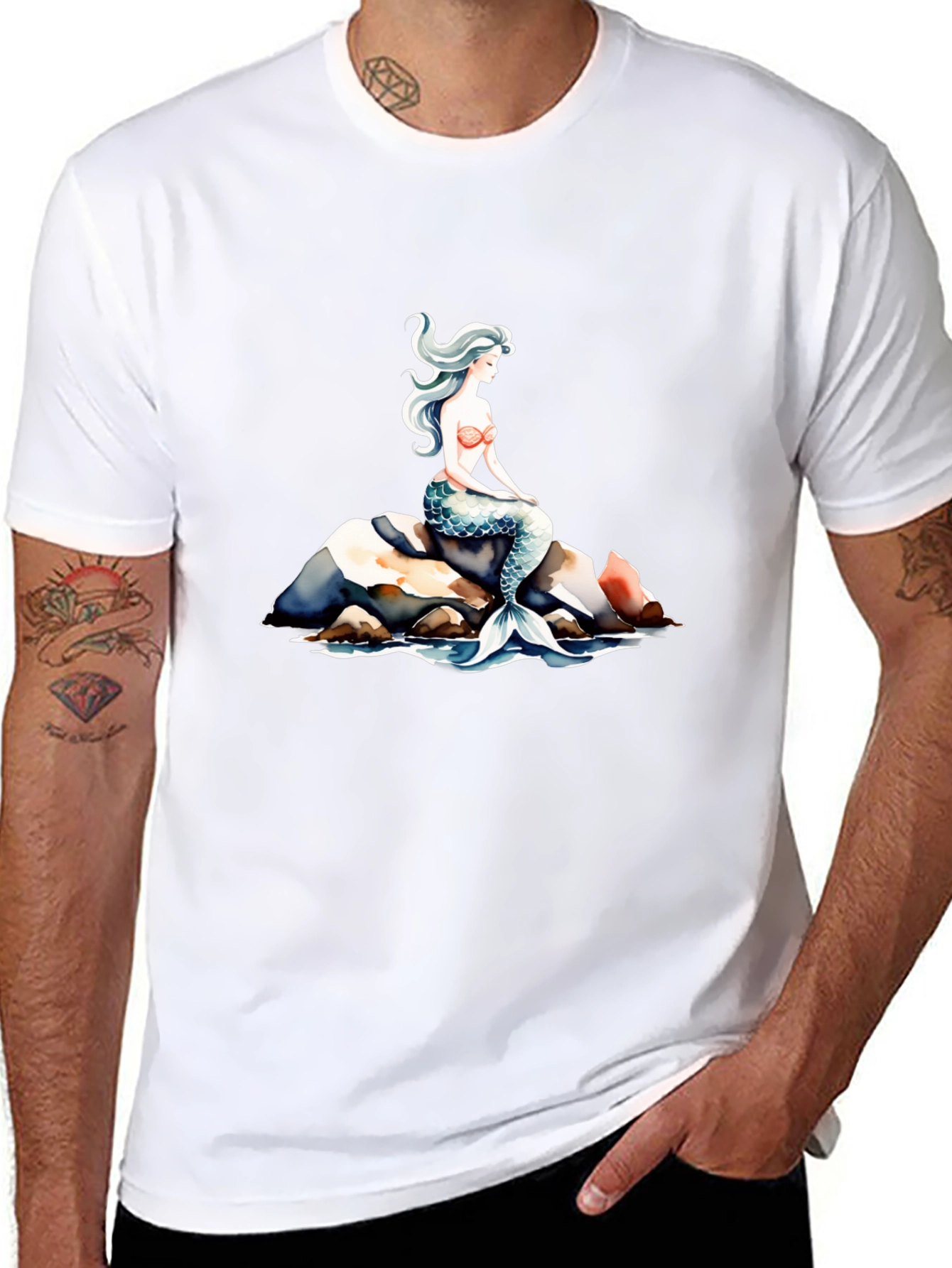 Mermaid Graphic T-Shirt - Black Cotton Tee