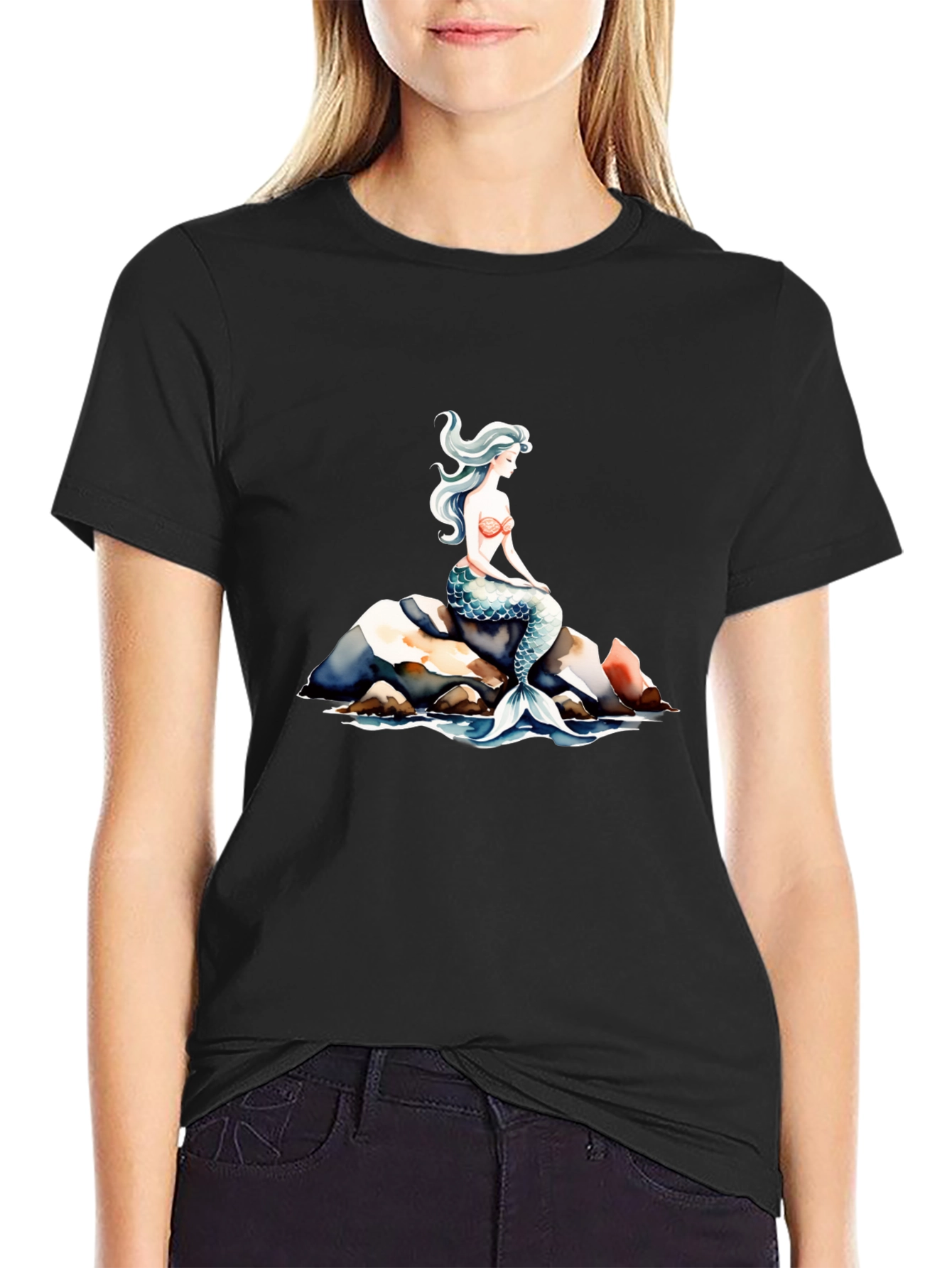 Mermaid Graphic T-Shirt - Black Cotton Tee