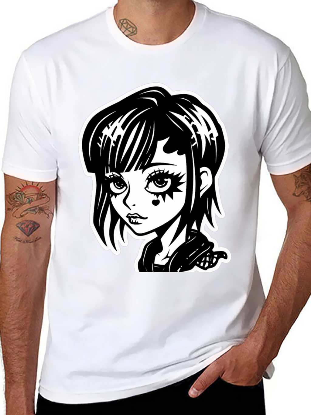 Gothic Girl Black T-Shirt - Cartoon Illustration