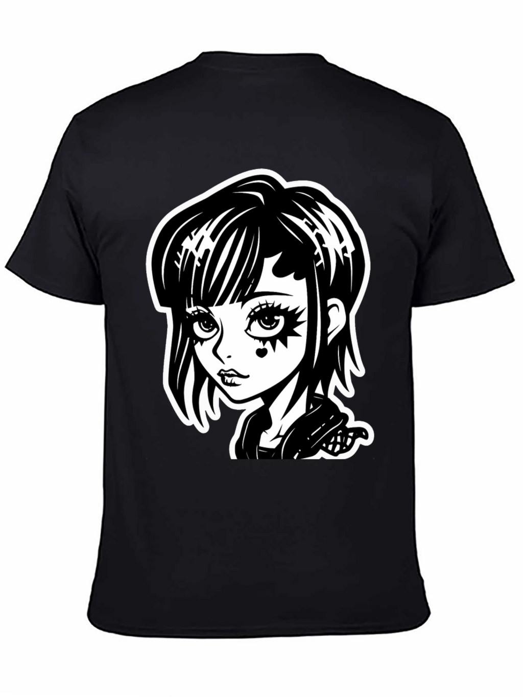 Gothic Girl Black T-Shirt - Cartoon Illustration