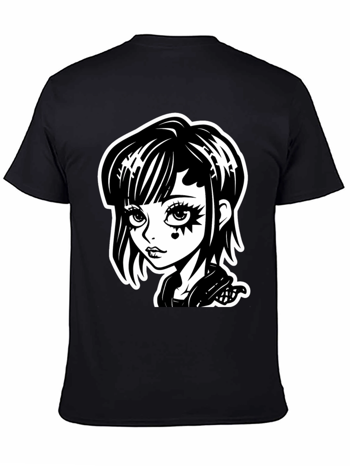 Gothic Girl Black T-Shirt - Cartoon Illustration