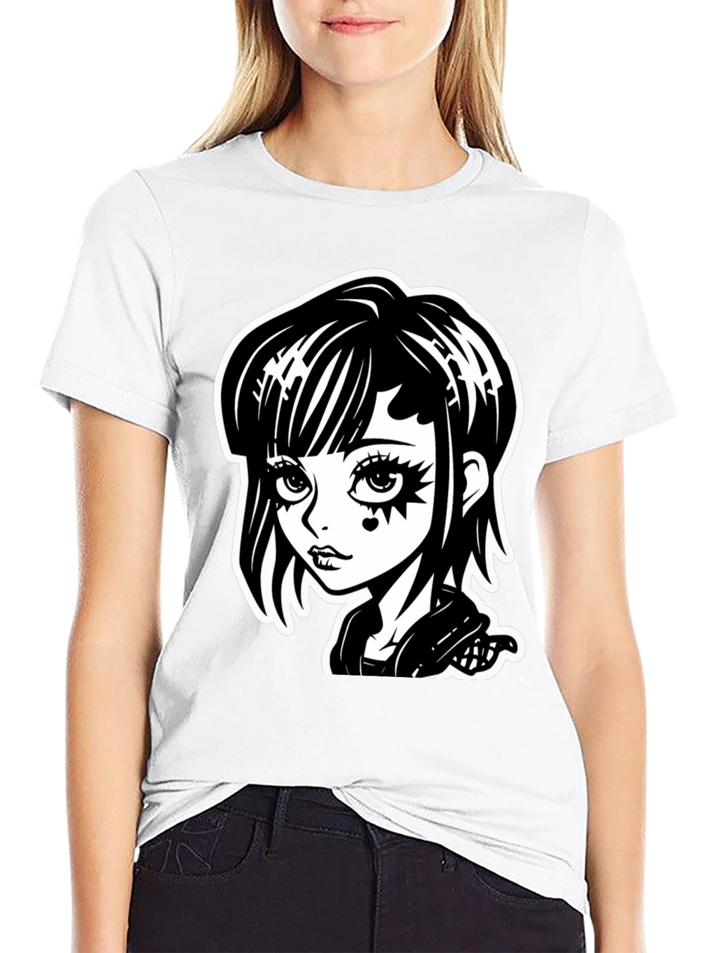 Gothic Girl Black T-Shirt - Cartoon Illustration