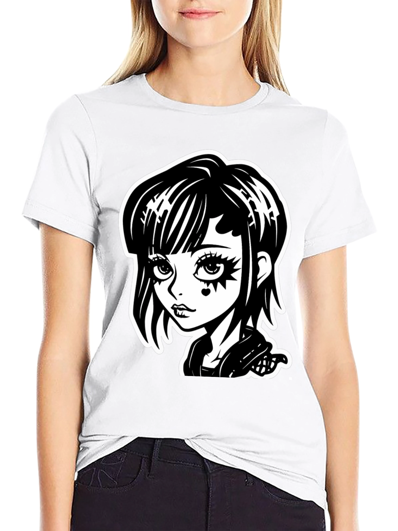 Gothic Girl Black T-Shirt - Cartoon Illustration