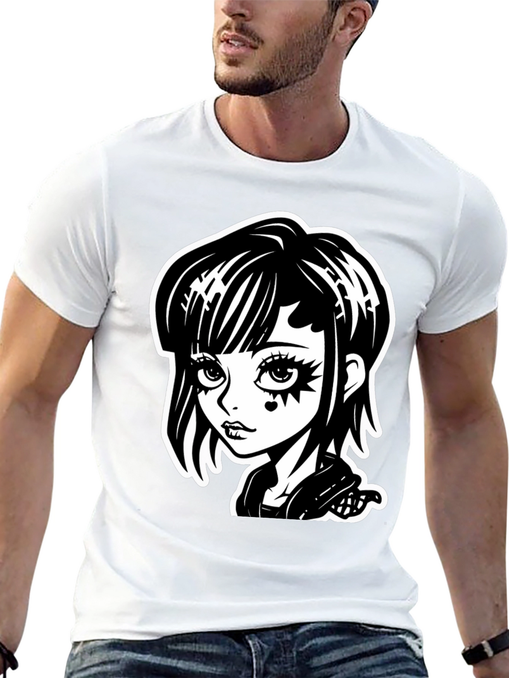 Gothic Girl Black T-Shirt - Cartoon Illustration