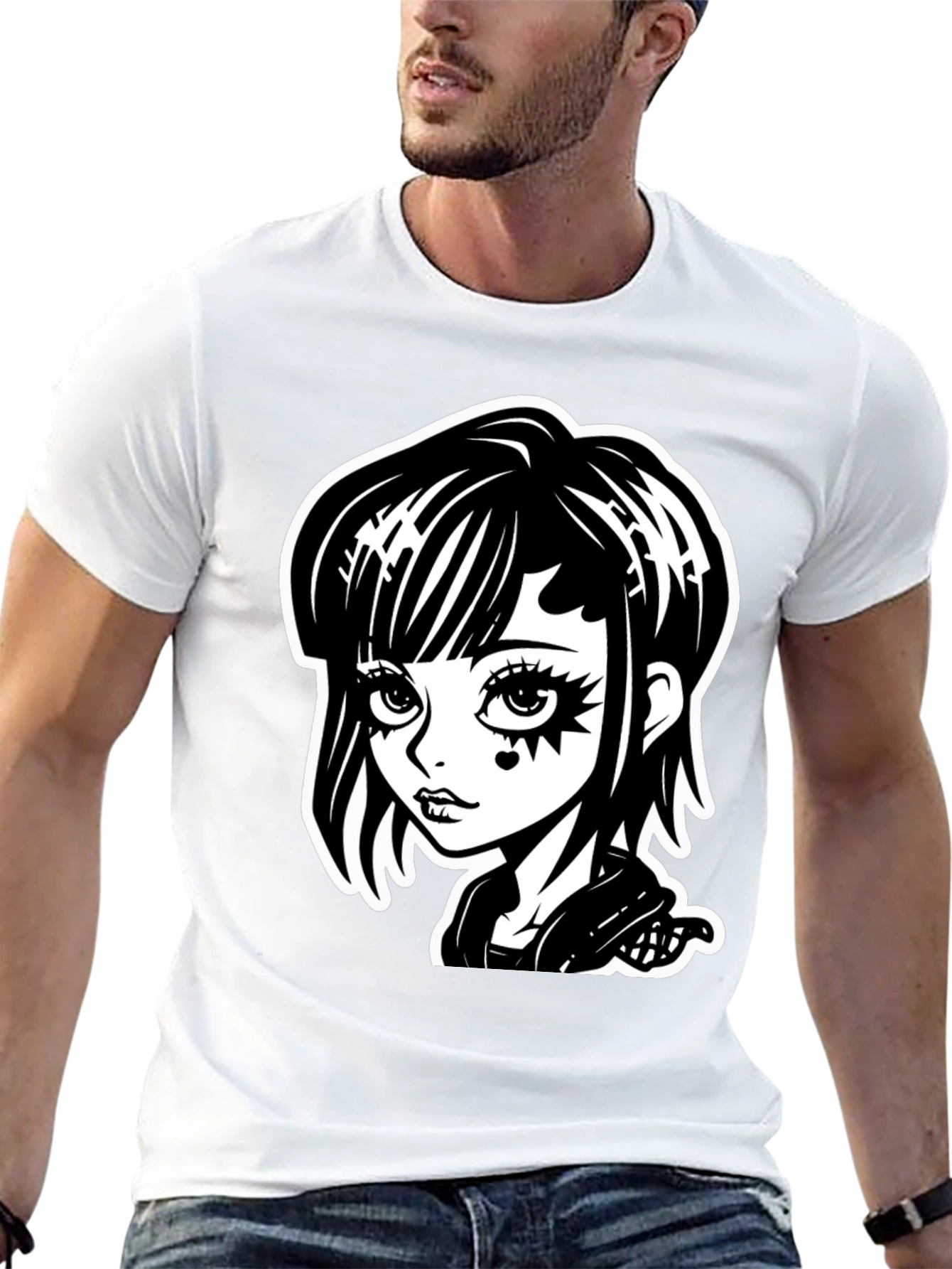 Gothic Girl Black T-Shirt - Cartoon Illustration