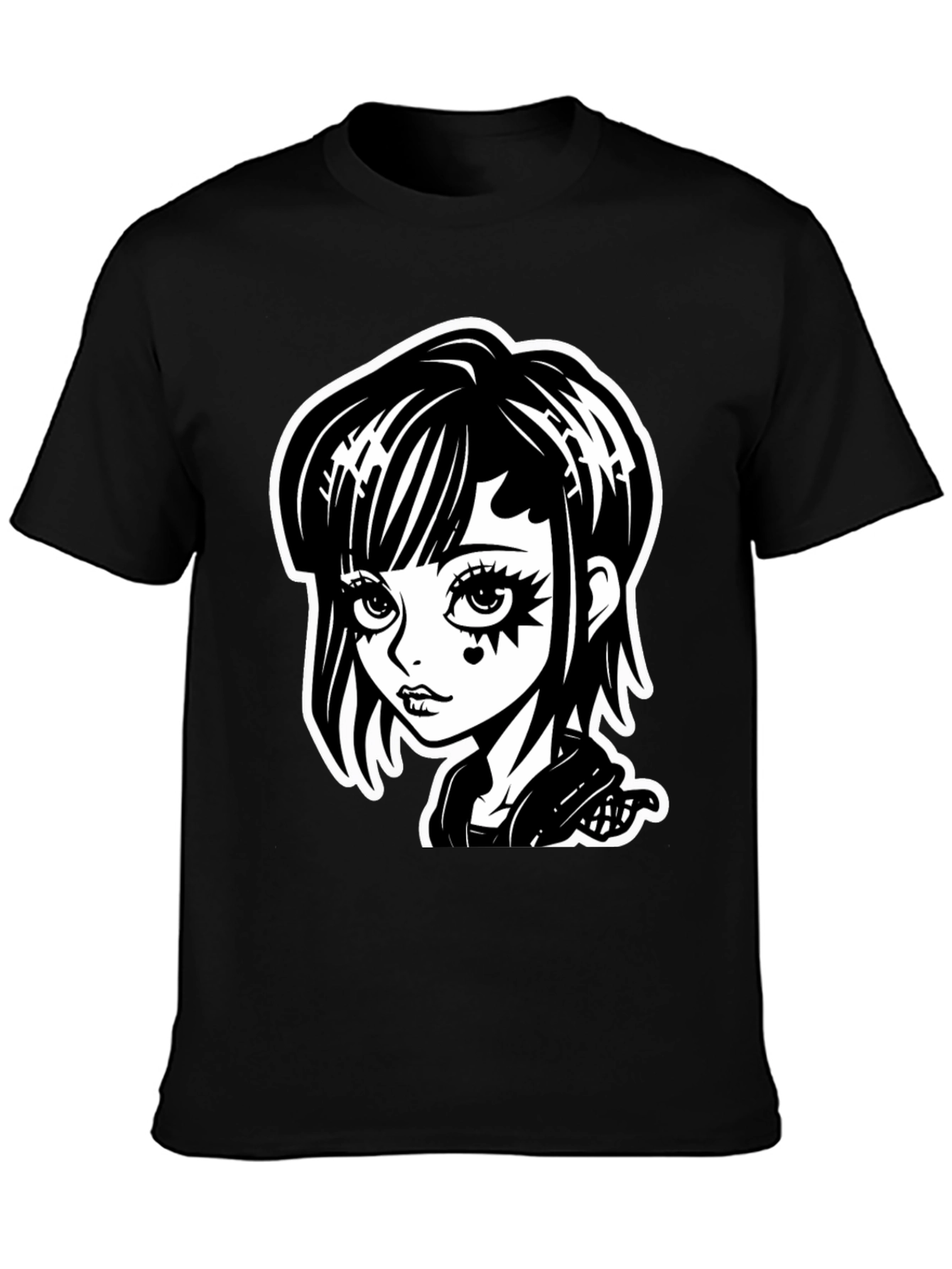 Gothic Girl Black T-Shirt - Cartoon Illustration