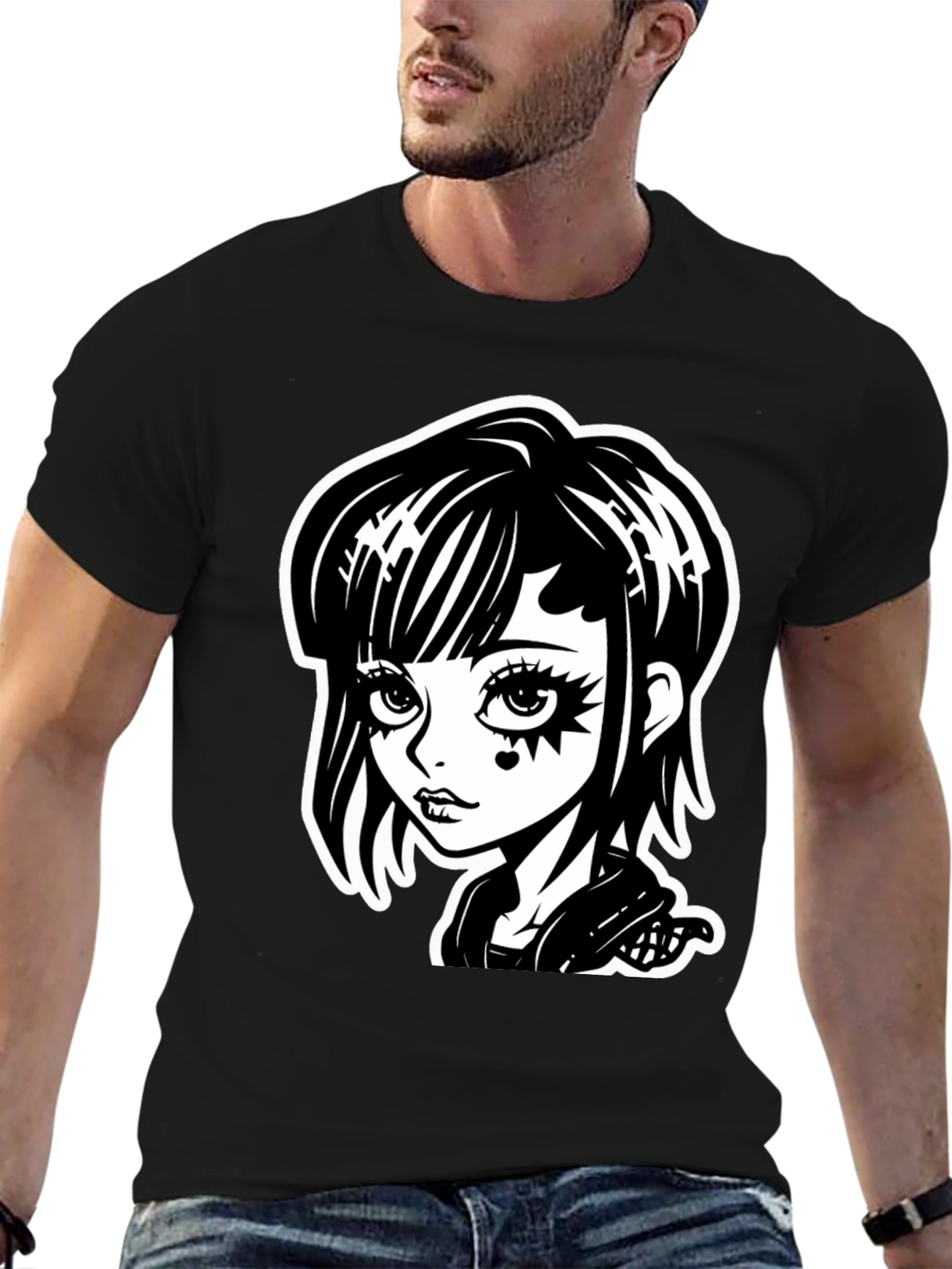 Gothic Girl Black T-Shirt - Cartoon Illustration