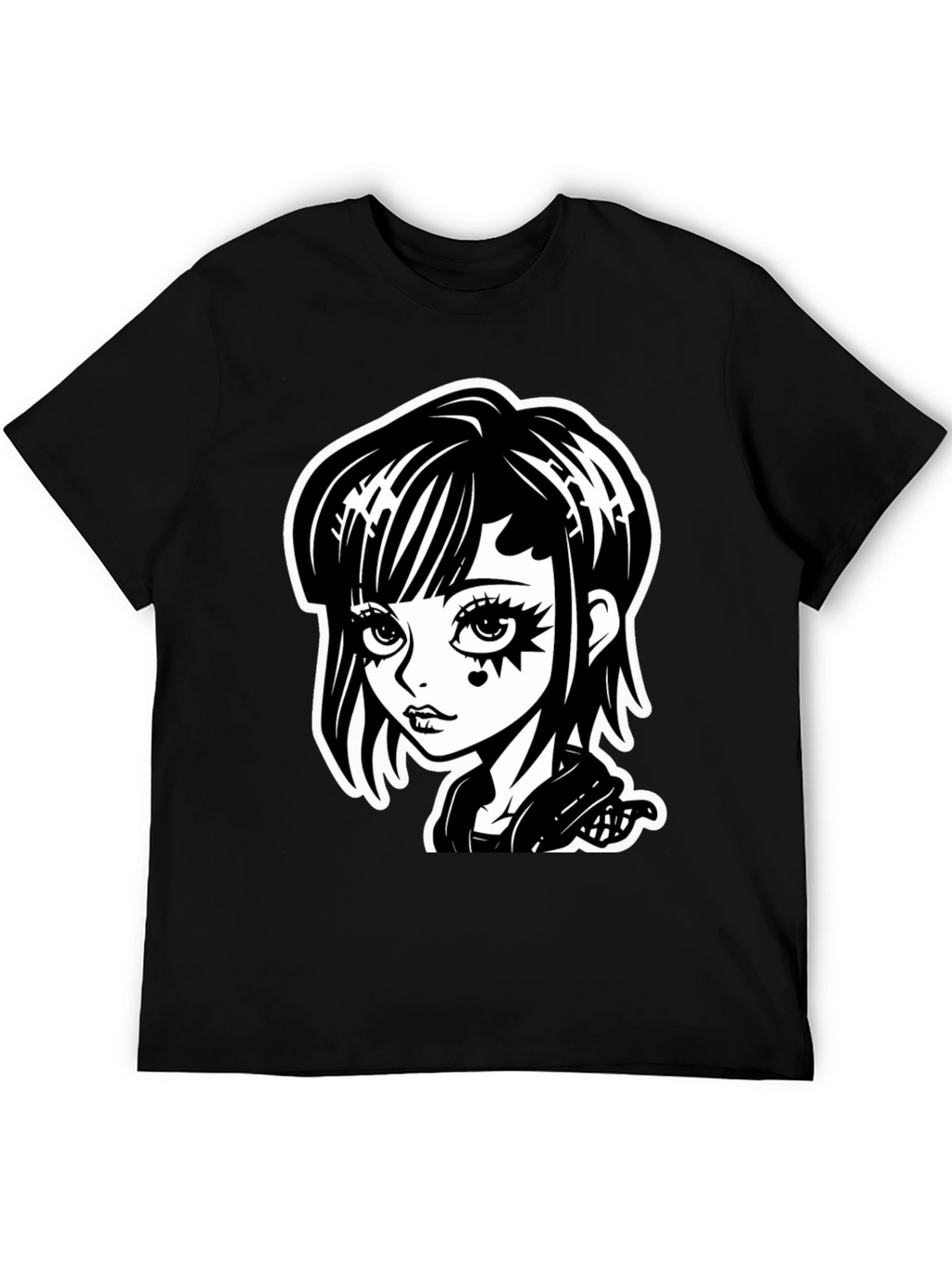 Gothic Girl Black T-Shirt - Cartoon Illustration