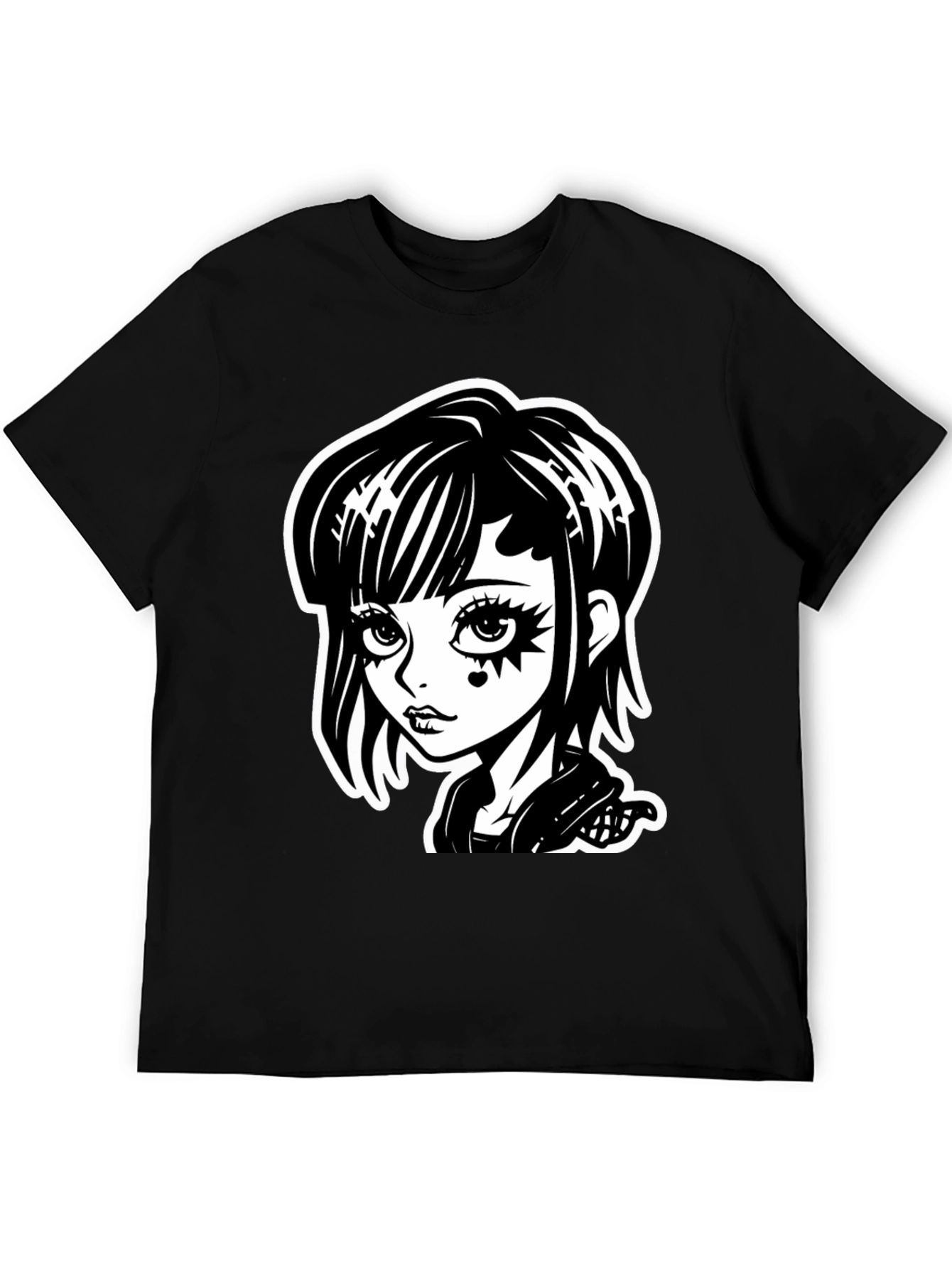 Gothic Girl Black T-Shirt - Cartoon Illustration