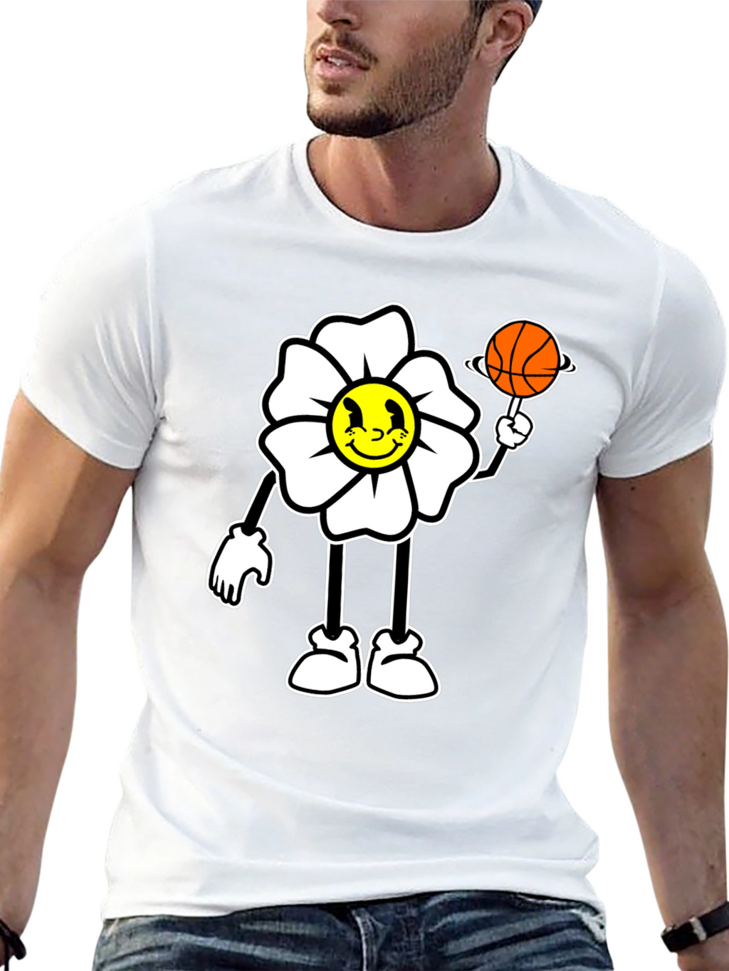 Cartoon Flower Basketball Graphic Tee