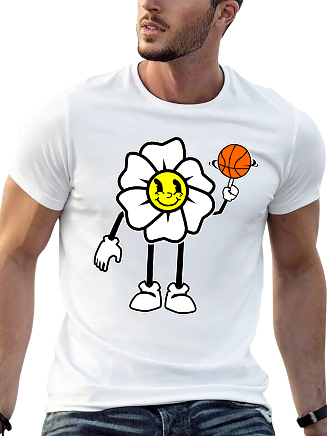 Cartoon Flower Basketball Graphic Tee