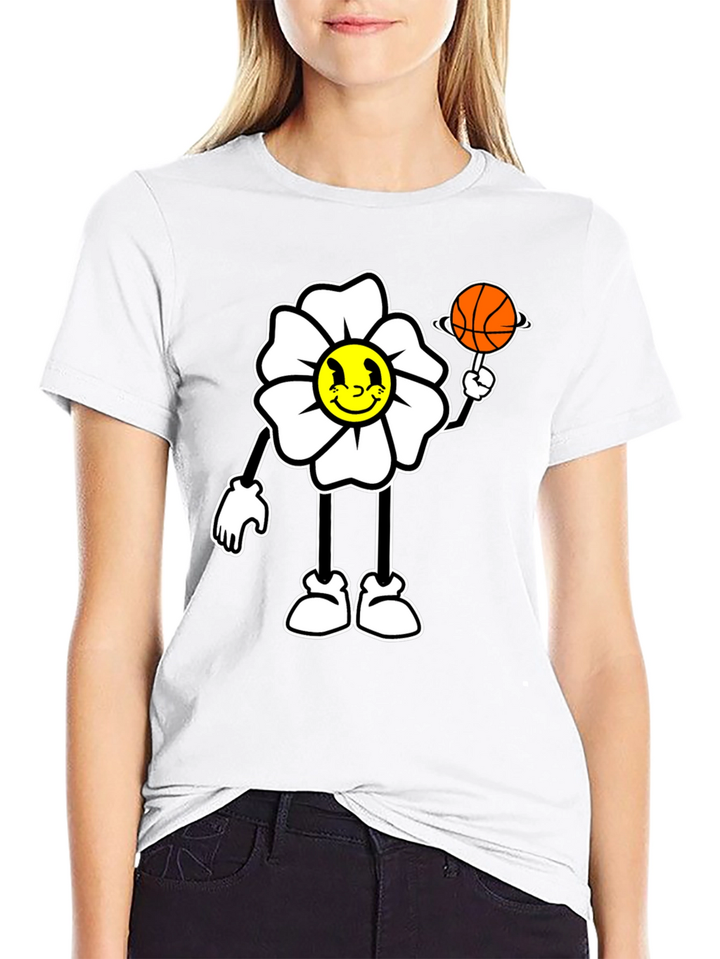 Cartoon Flower Basketball Graphic Tee