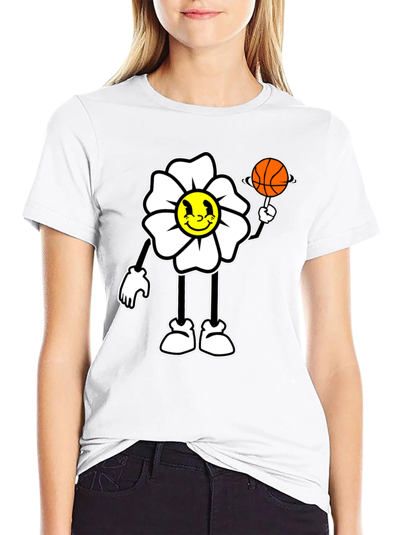 Cartoon Flower Basketball Graphic Tee