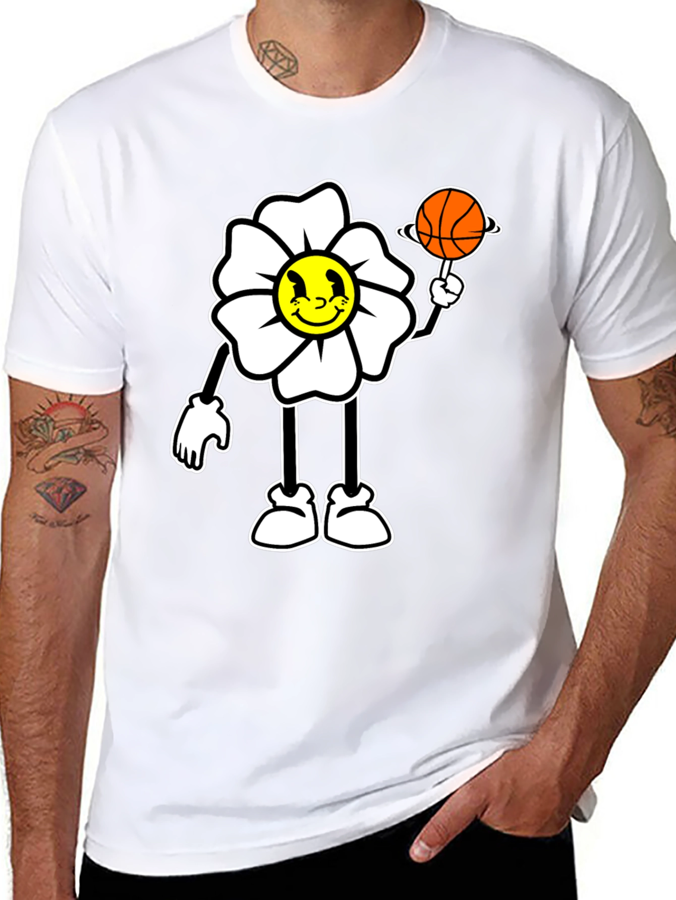 Cartoon Flower Basketball Graphic Tee