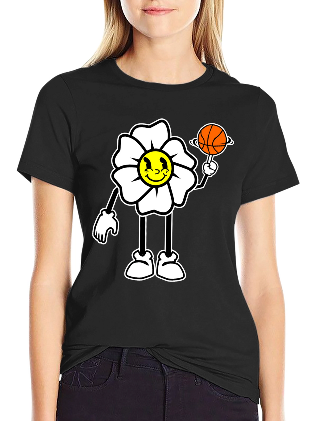 Cartoon Flower Basketball Graphic Tee