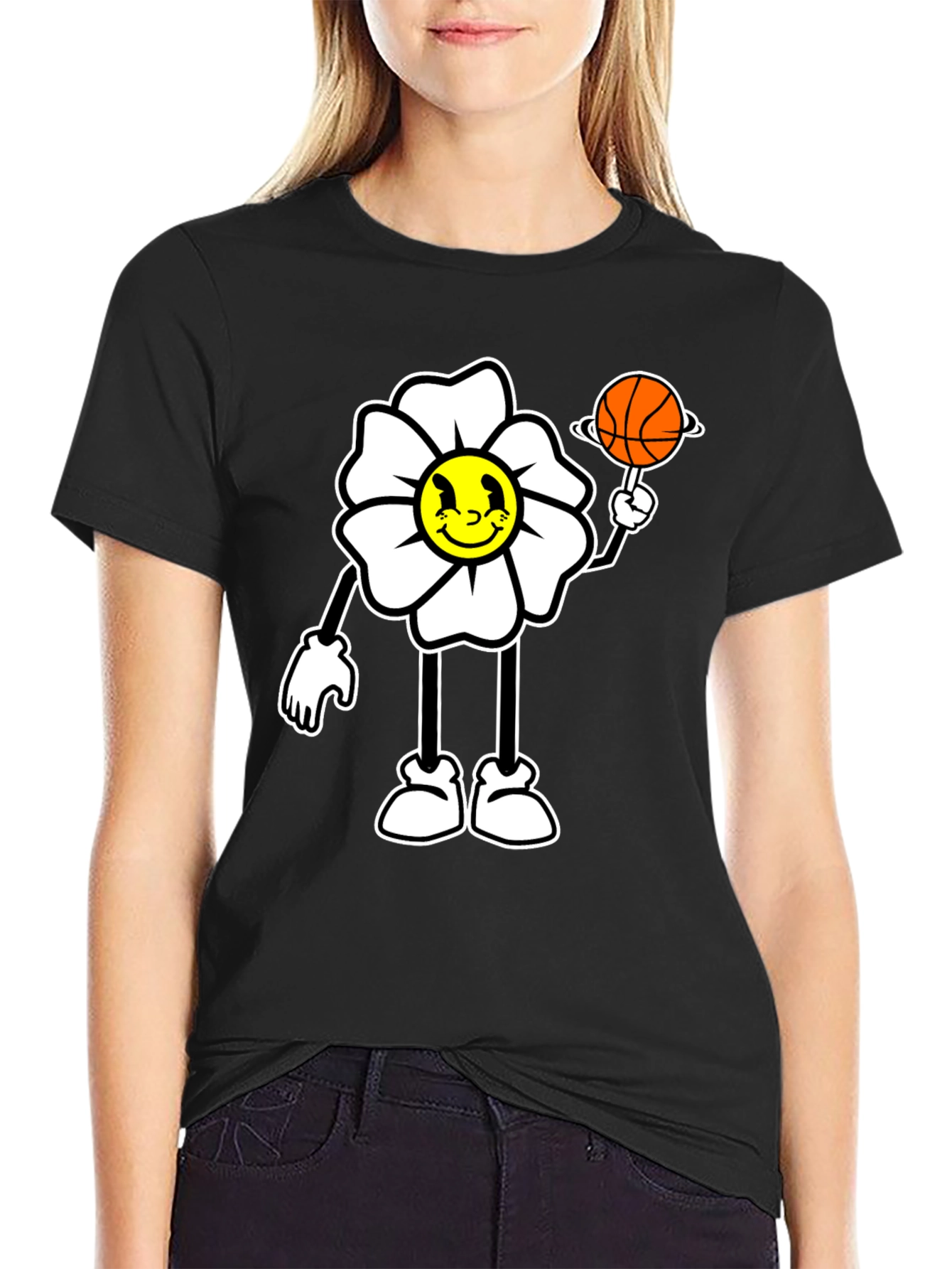 Cartoon Flower Basketball Graphic Tee