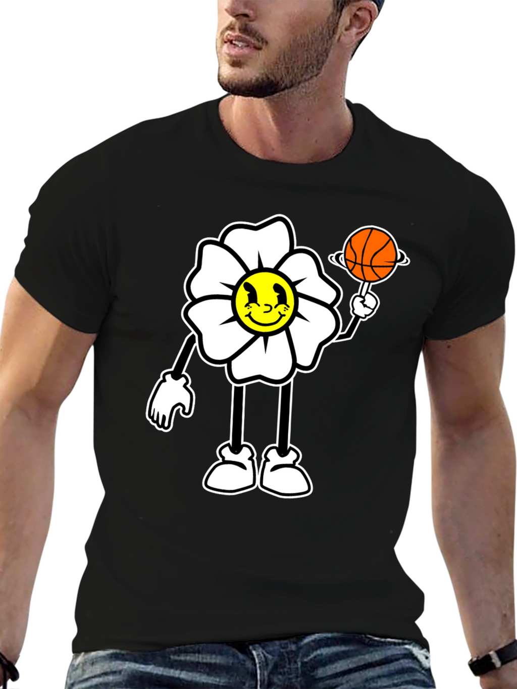 Cartoon Flower Basketball Graphic Tee