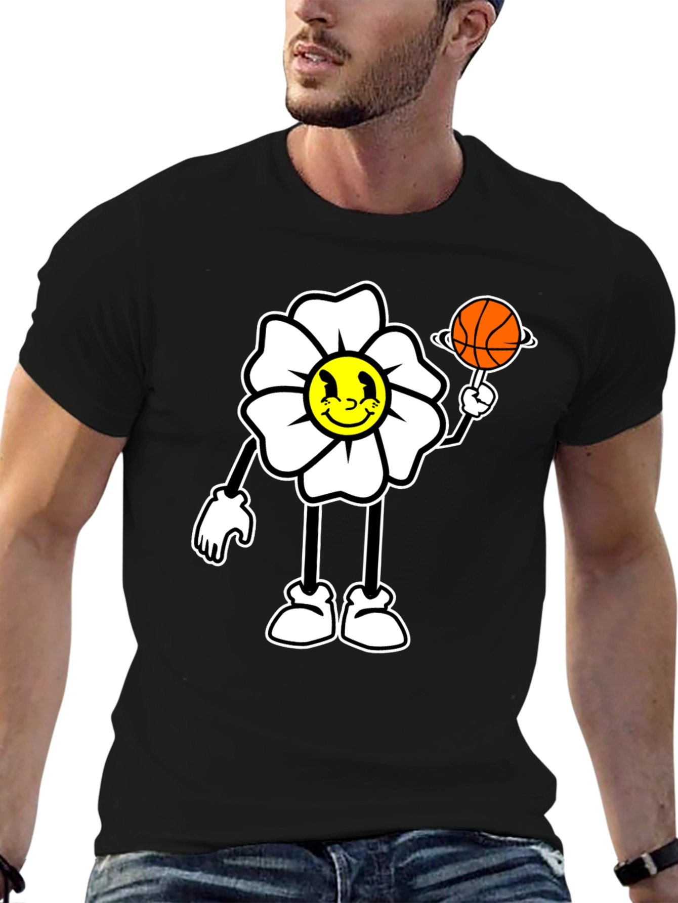 Cartoon Flower Basketball Graphic Tee