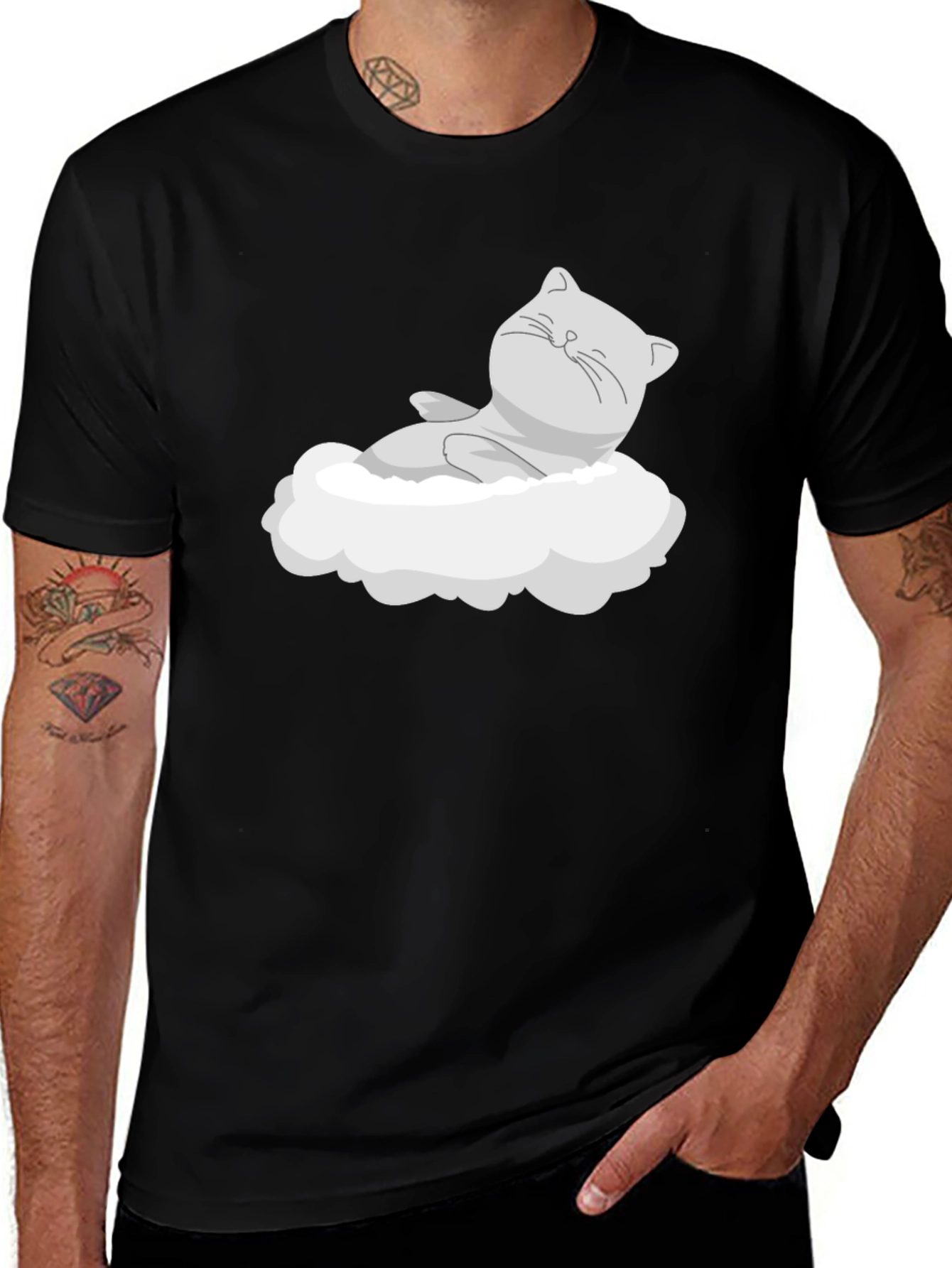 Lazy Cat on Cloud T-Shirt - Relaxed Graphic Tee