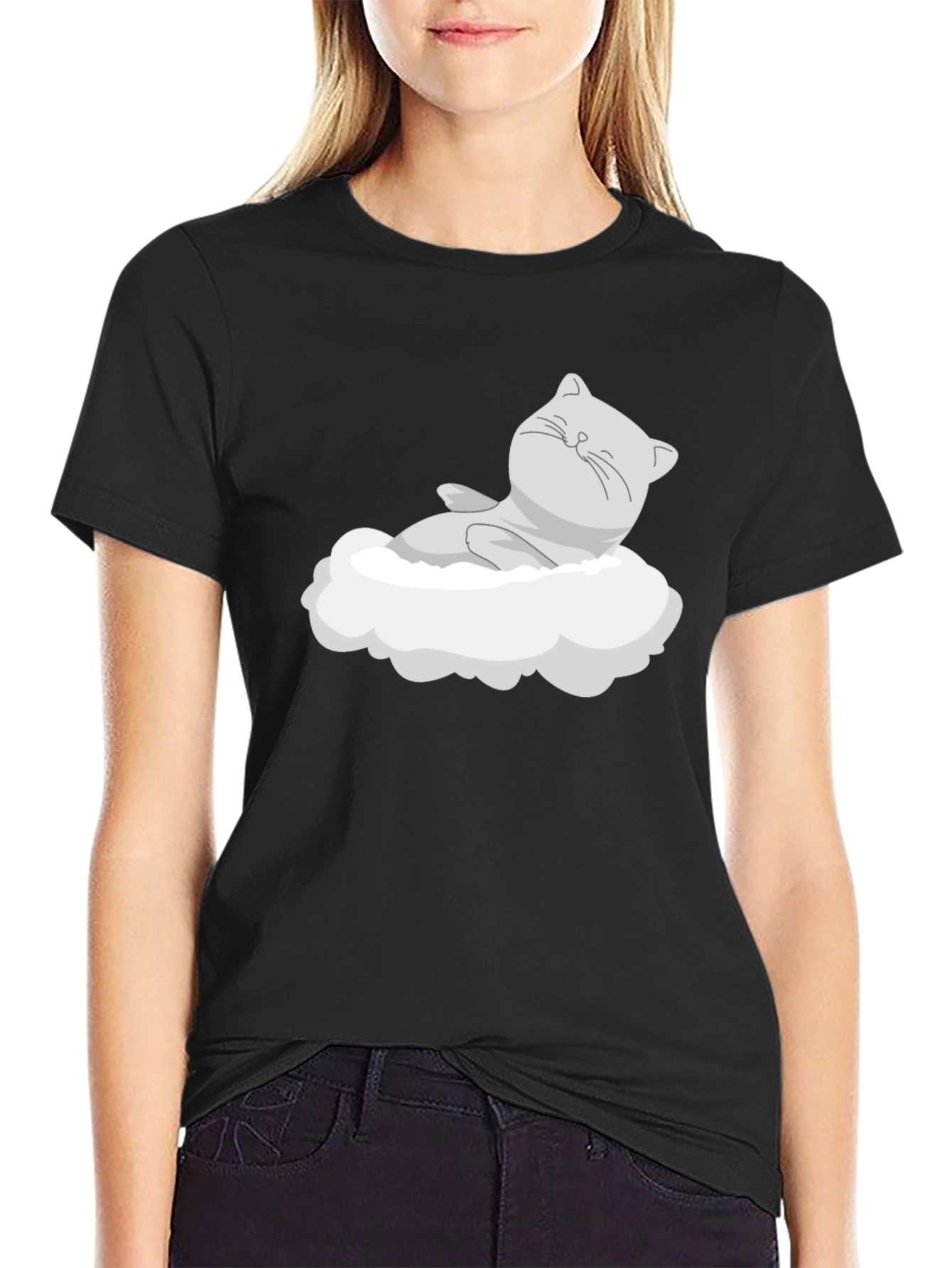 Lazy Cat on Cloud T-Shirt - Relaxed Graphic Tee