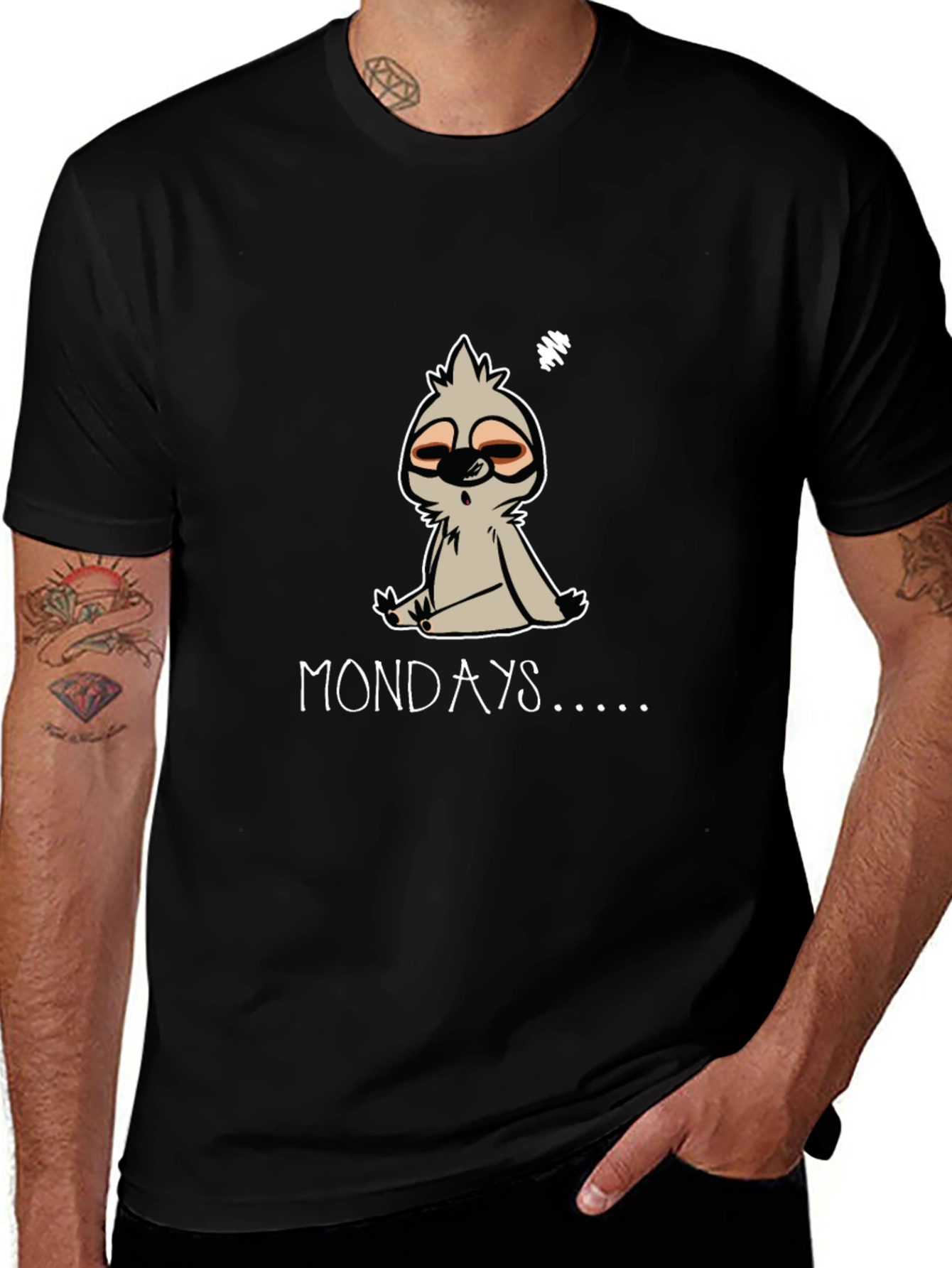 Lazy Sloth Mondays Graphic Tee - Black Cotton Blend