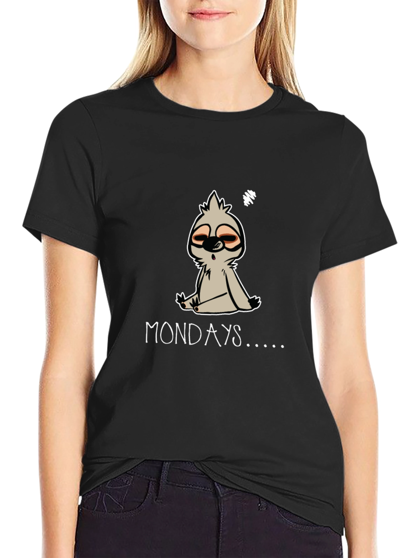Lazy Sloth Mondays Graphic Tee - Black Cotton Blend
