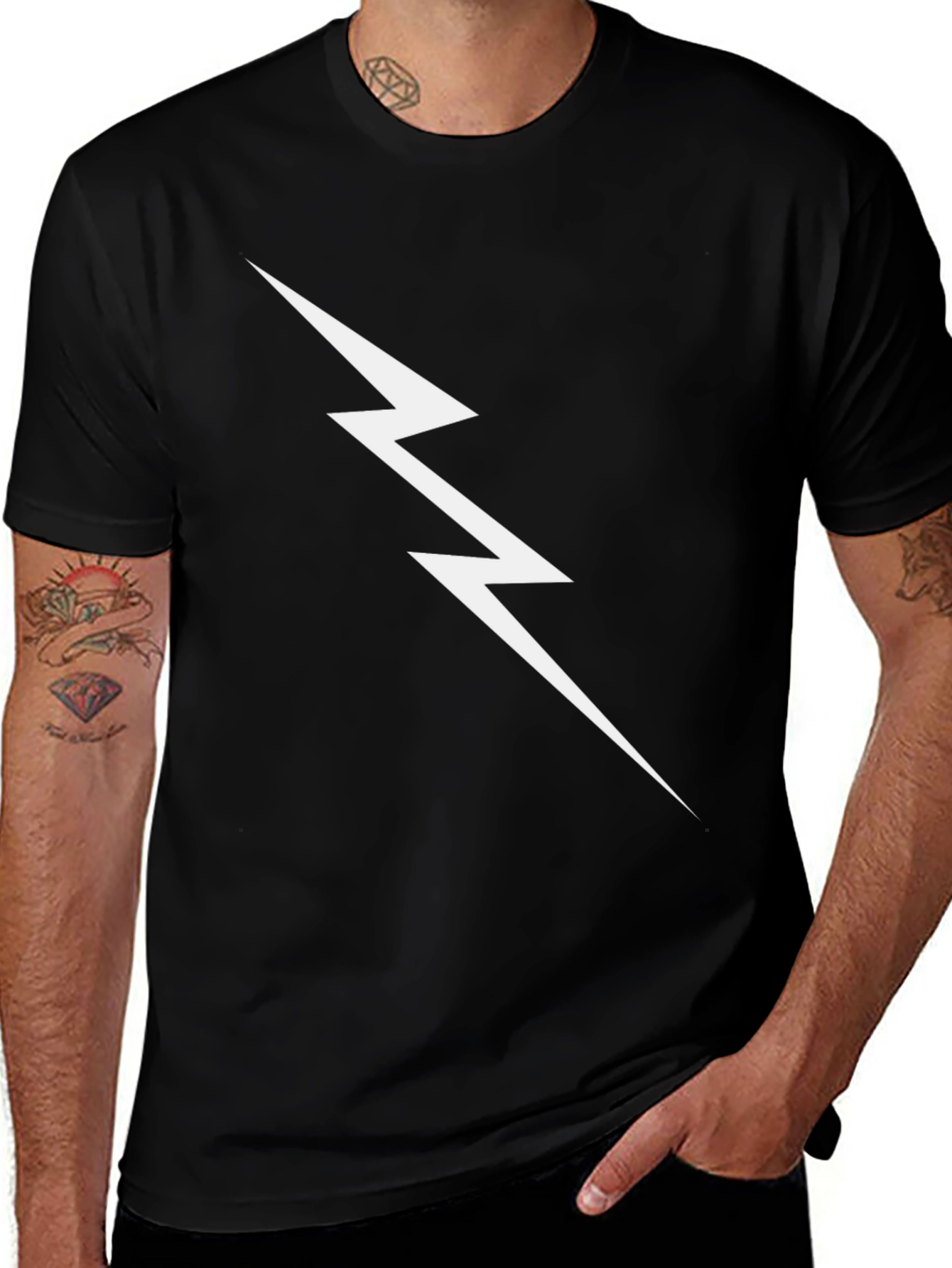 Lightning Bolt Graphic Tee - Black Cotton T-Shirt