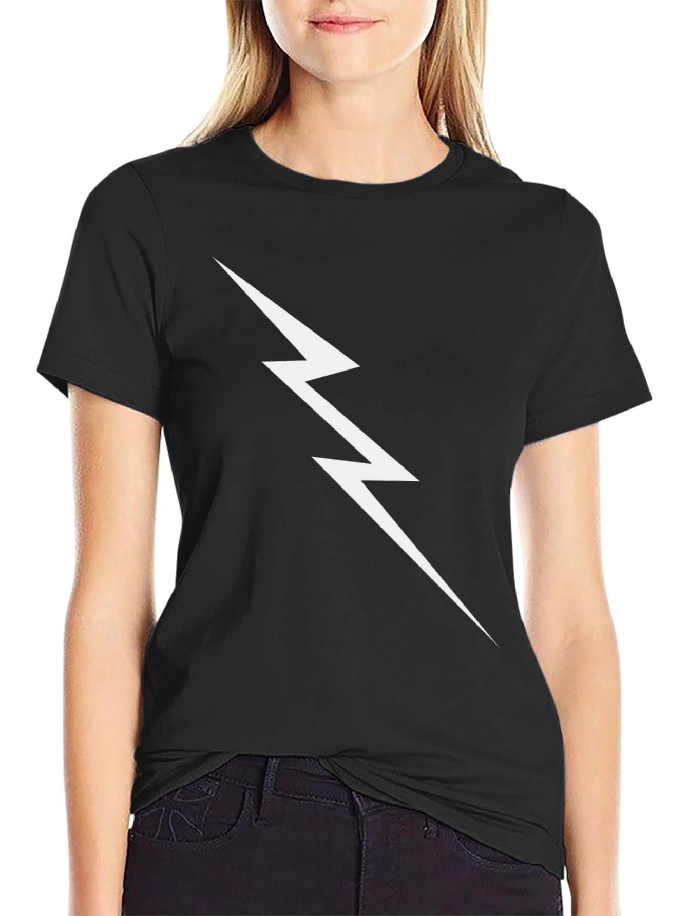 Lightning Bolt Graphic Tee - Black Cotton T-Shirt