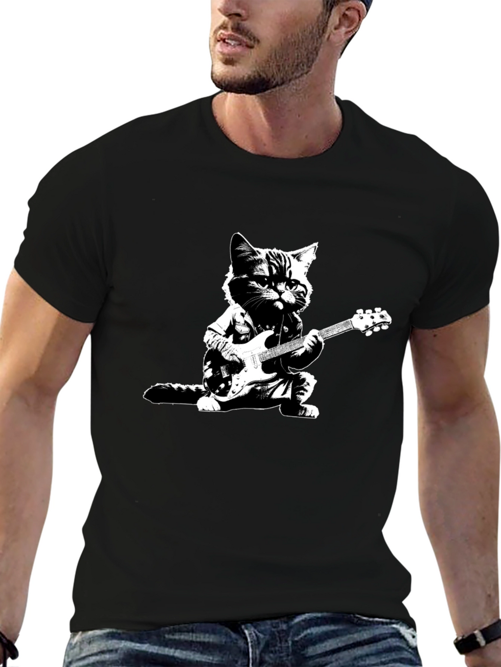 Cool Cat Guitarist Black T-Shirt