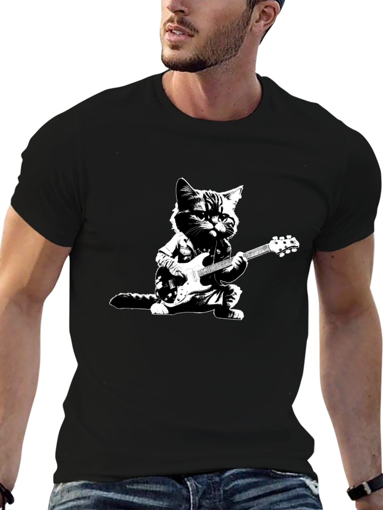 Cool Cat Guitarist Black T-Shirt