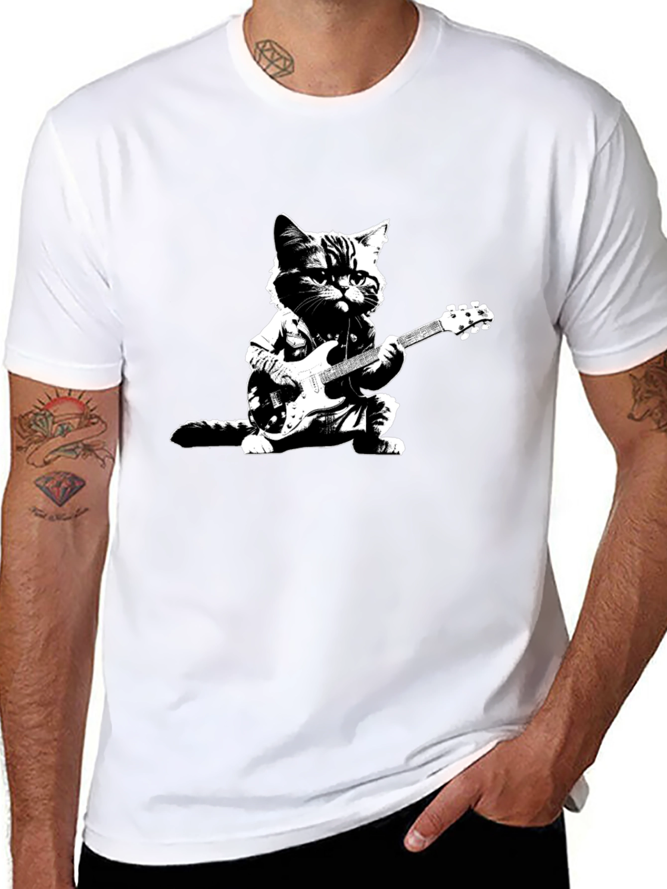 Cool Cat Guitarist Black T-Shirt