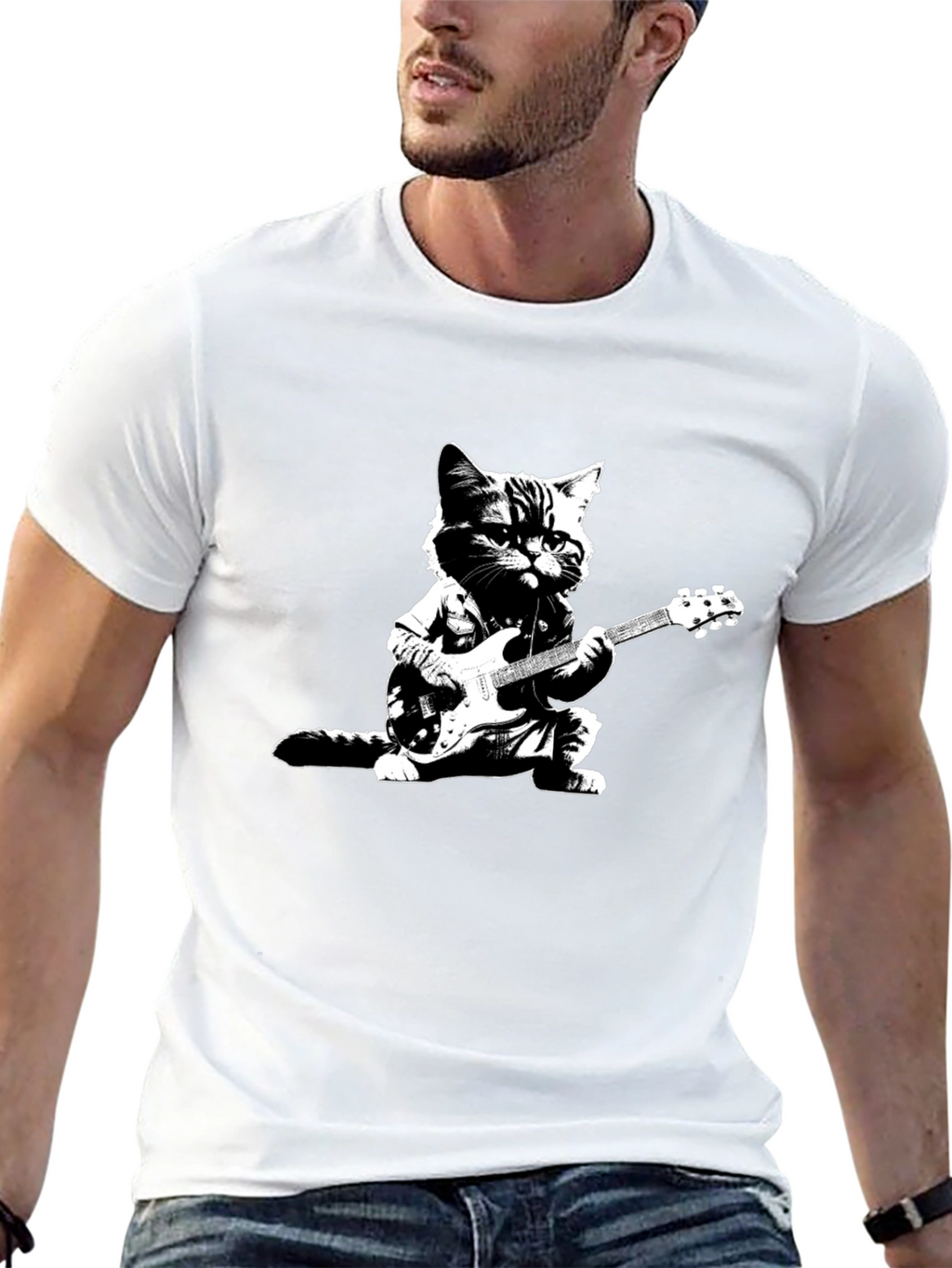 Cool Cat Guitarist Black T-Shirt