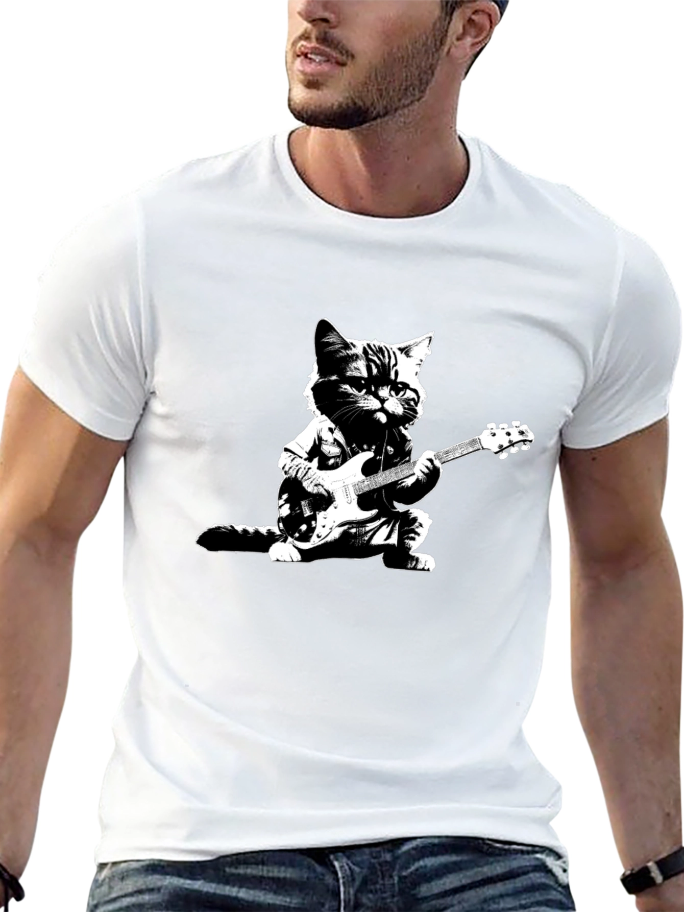 Cool Cat Guitarist Black T-Shirt