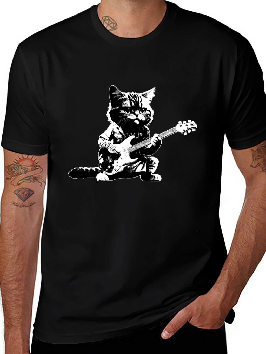 Cool Cat Guitarist Black T-Shirt