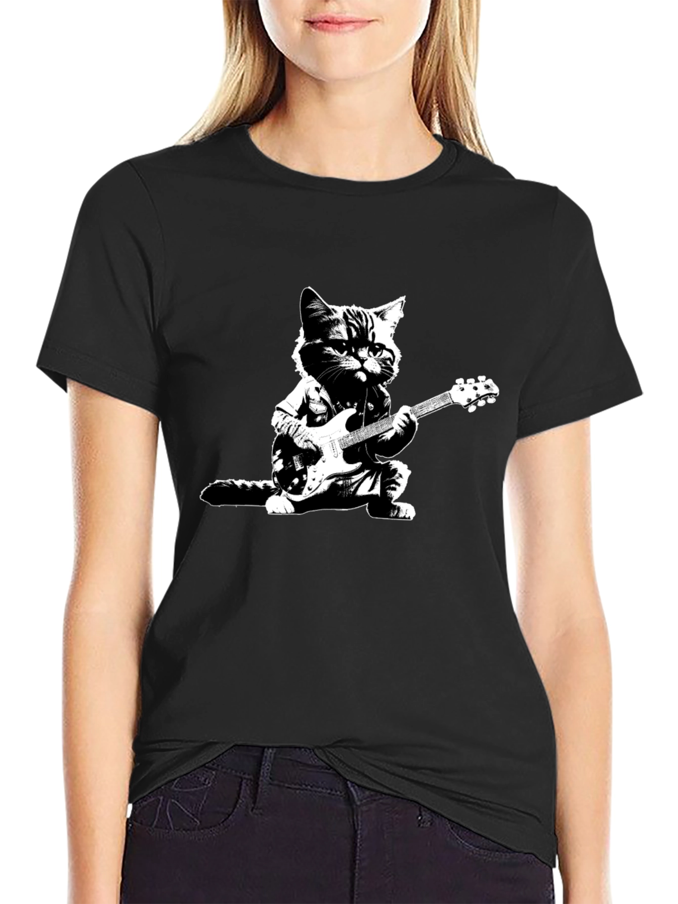 Cool Cat Guitarist Black T-Shirt