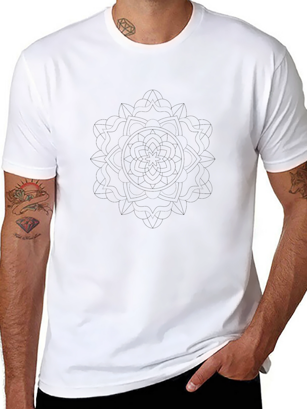 Mens Black Graphic Tee - Abstract Mandala Design