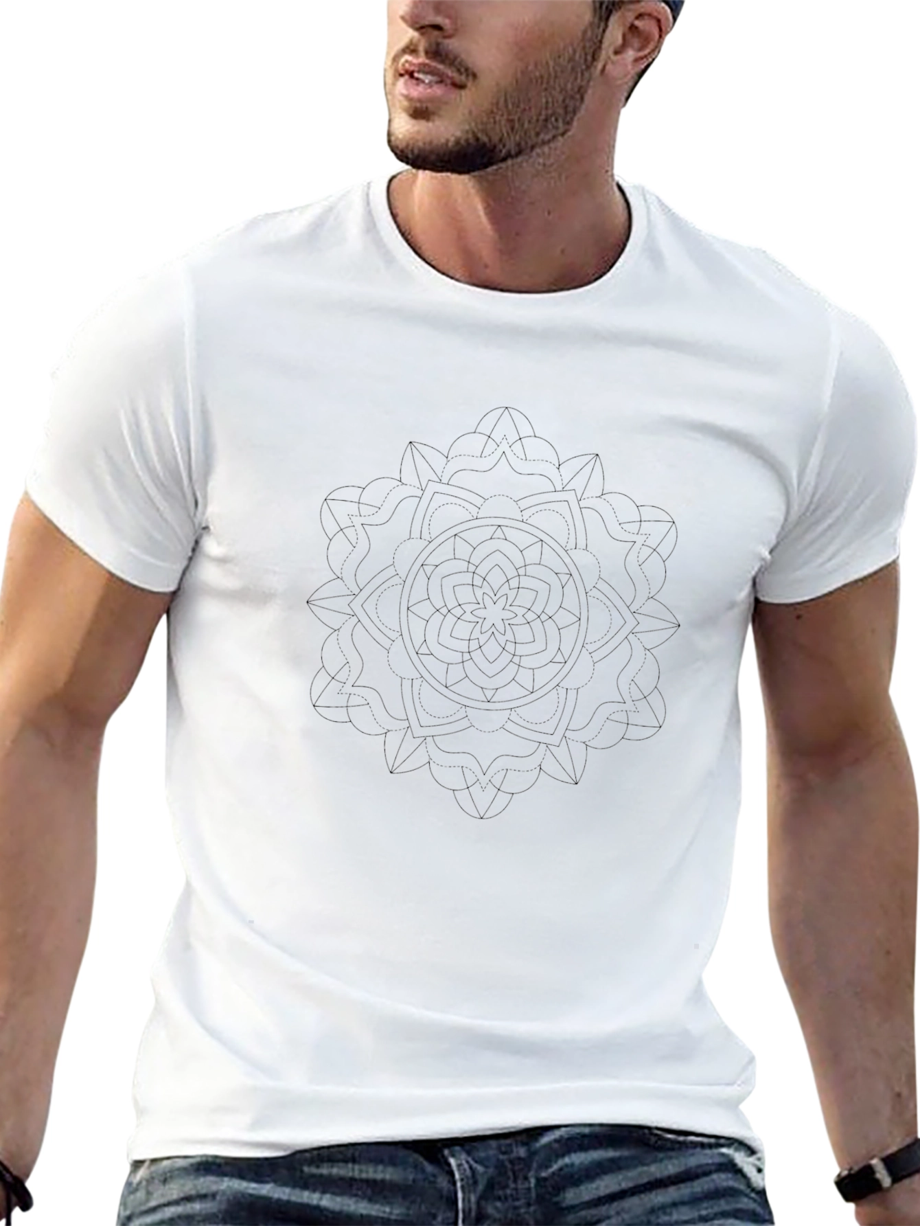 Mens Black Graphic Tee - Abstract Mandala Design