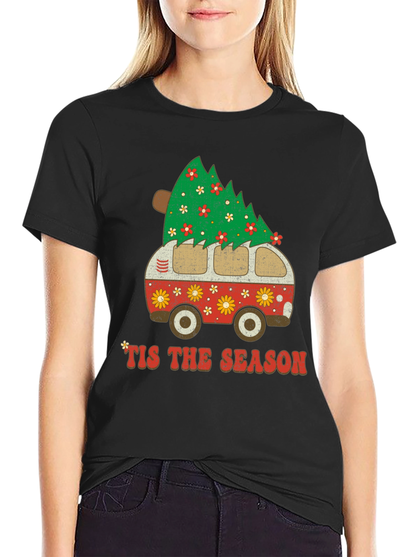 Retro Tis the Season Christmas Tree Van T-Shirt