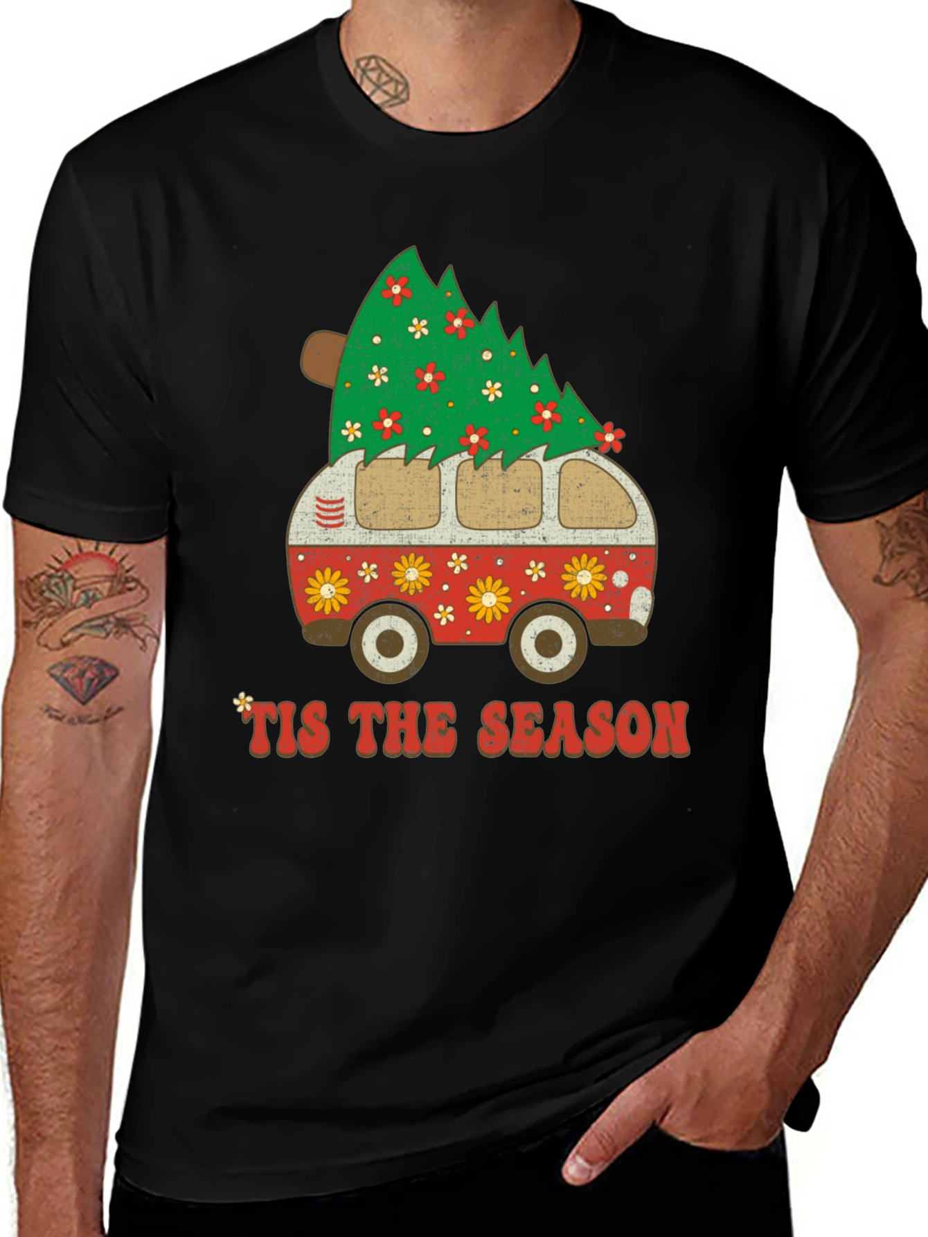 Retro Tis the Season Christmas Tree Van T-Shirt