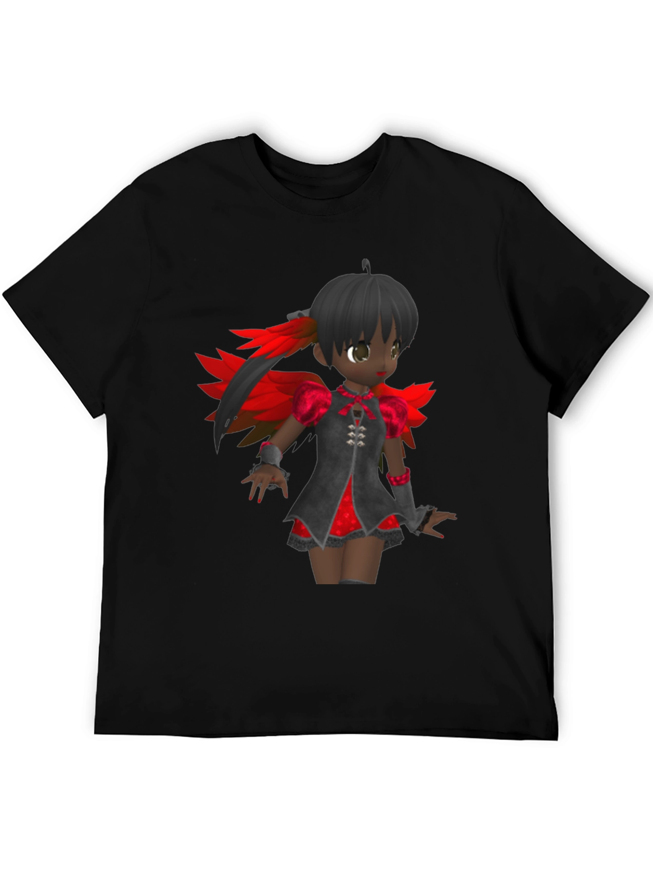 Anime Girl Graphic Tee - Black Cotton T-Shirt