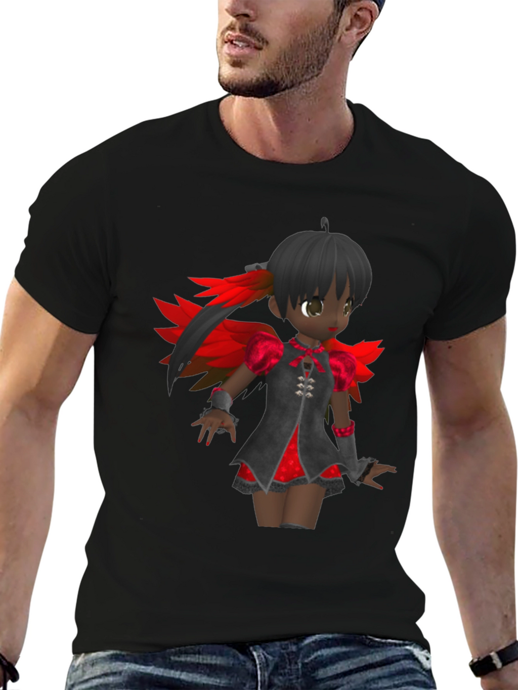 Anime Girl Graphic Tee - Black Cotton T-Shirt