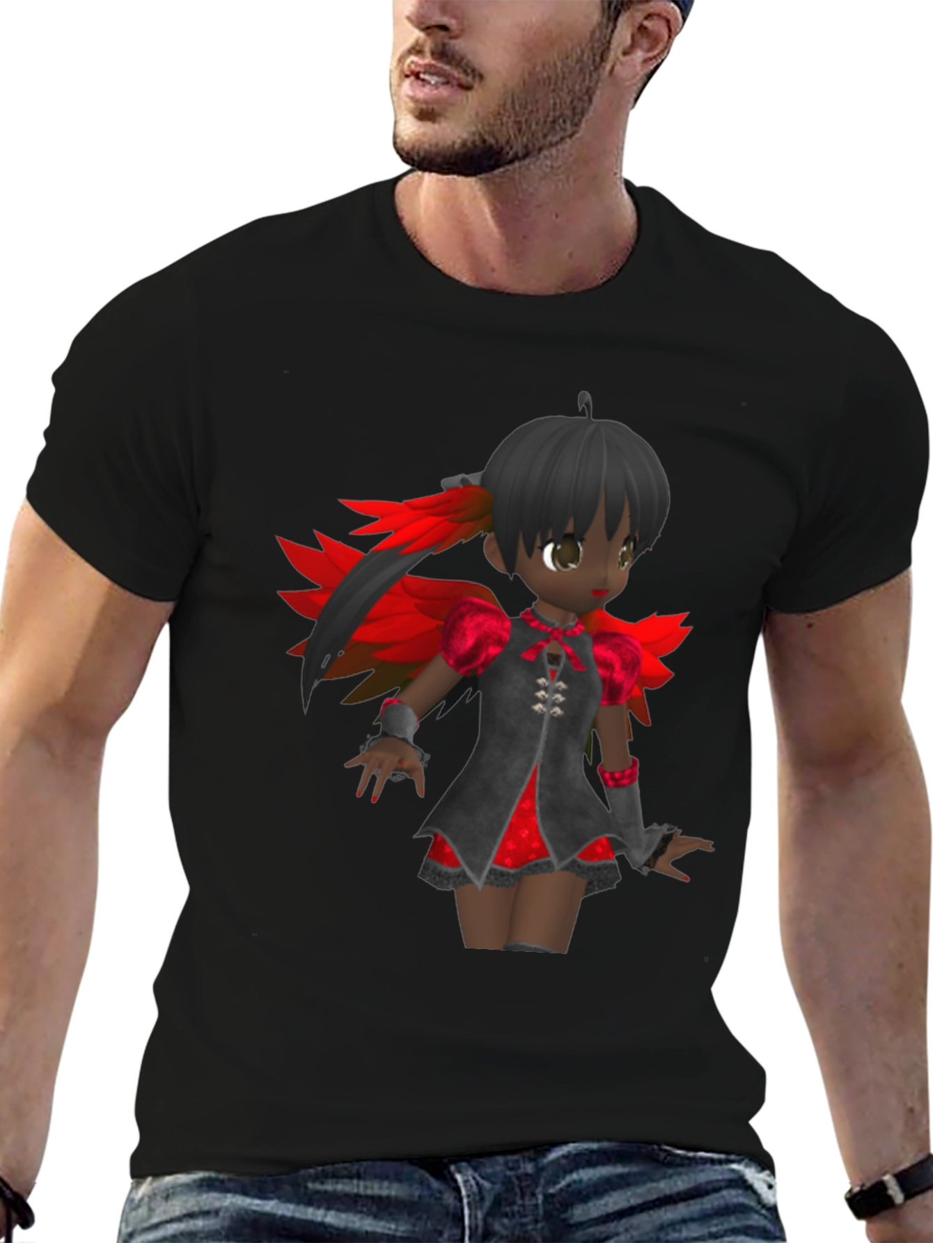 Anime Girl Graphic Tee - Black Cotton T-Shirt